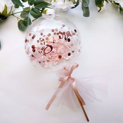 Picture of Balloon Cake Topper Confetti Rose Gold Pink Custom Name