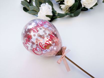 Picture of Balloon Cake Topper Confetti Rose Gold Custom Name Birthday