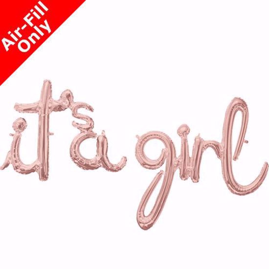 Picture of Its a Girl Rose Gold Balloon Script Cursive Garland