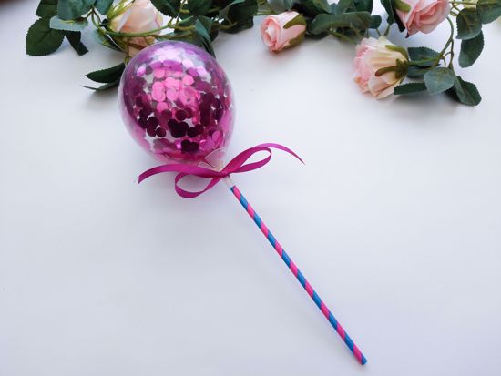 Picture of Balloon Cake Topper Fuchsia Pink Confetti Straws