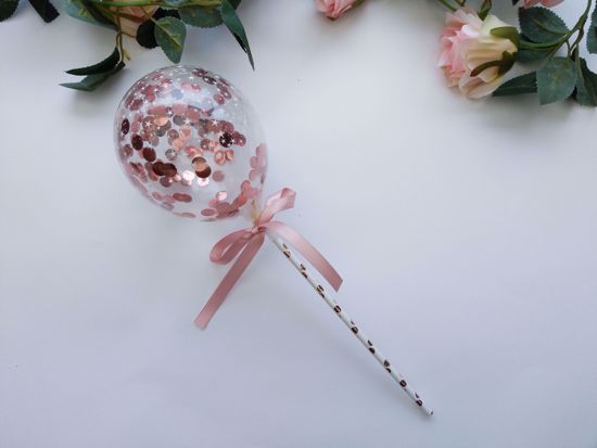 Picture of Balloon Cake Topper Stars Rose Gold Silver Confetti