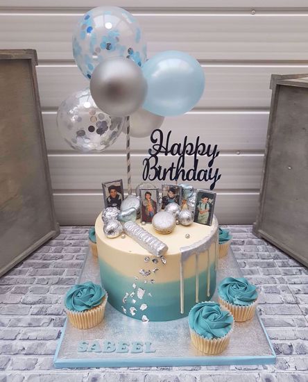 Picture of Balloon Cake Topper Mini Garland Blue Silver White