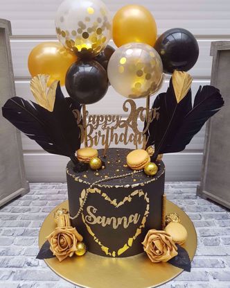 Picture of Balloon Cake Topper Mini Garland Black Gold Confetti