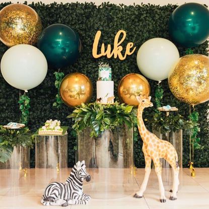 Picture of Gold Balloons Confetti Bouquet Animal Decor Safari Tropical