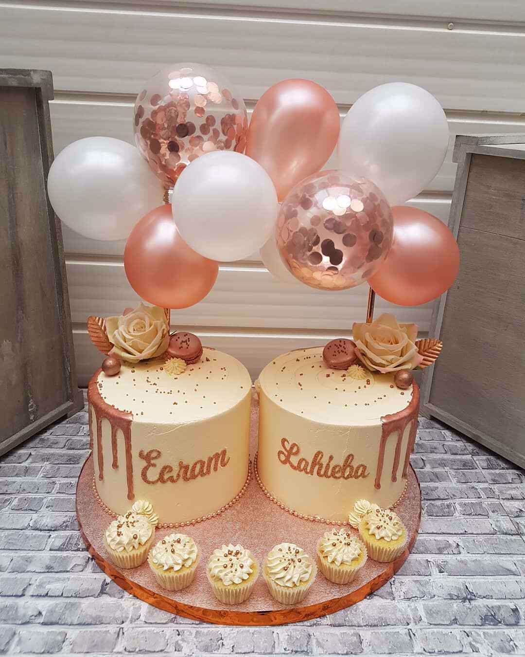 OutOfMyBubble. Balloon Cake Topper Mini Garland White Rose Gold Confetti Birthday