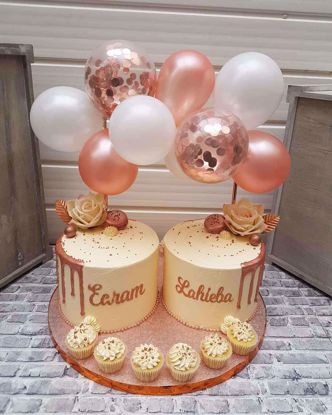Picture of Balloon Cake Topper Mini Garland White Rose Gold Confetti Birthday