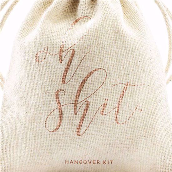 Picture of Rose Gold Cotton Gift Pouches Hangover Kits Oh Shit