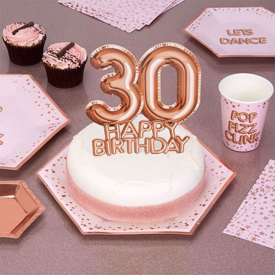 Picture of Happy Birthday Rose Gold Cake Topper Card 30