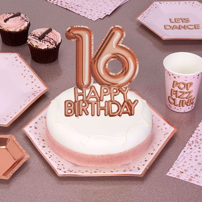 Picture of Happy Birthday Rose Gold Cake Topper Card 16