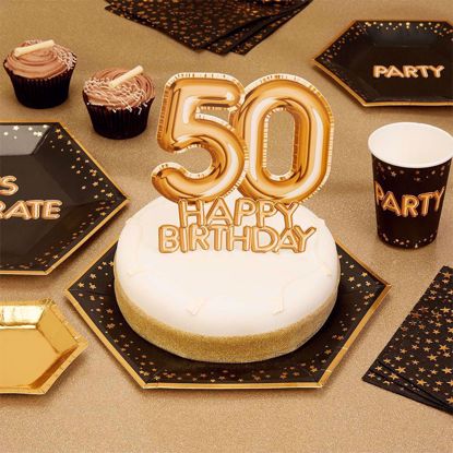 Picture of Happy Birthday  Gold Cake Topper Card 50
