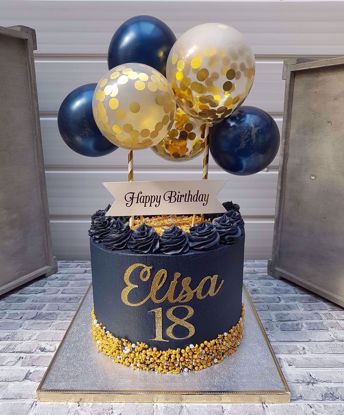 Picture of Balloon Cake Topper Mini Garland Navy Blue Gold