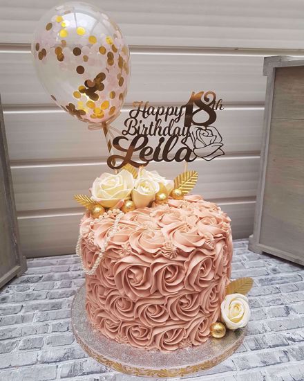 Picture of Balloon Cake Topper Confetti Gold Pink Straws