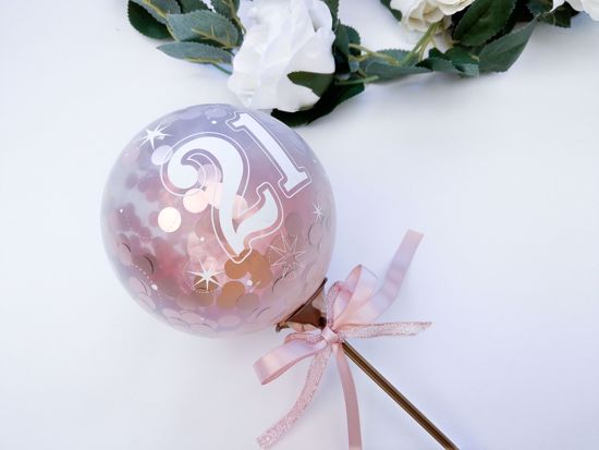 Picture of Balloon Cake Topper 21st Birthday Rose Gold Confetti