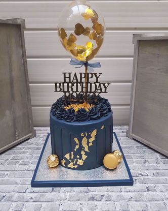 Picture of Cake topper Balloon Confetti Gold Hearts Navy Ribbon