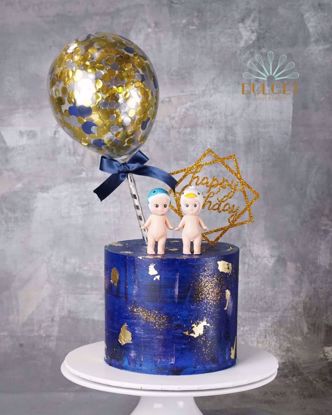 Picture of Cake topper Balloon Confetti Gold  Navy Ribbon