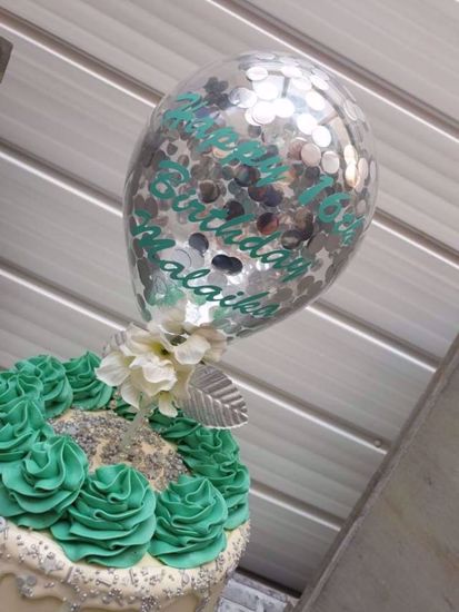 Picture of Balloon Cake Topper Silver Confetti Vinyl Name