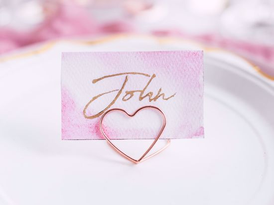 Picture of ROSE GOLD PLACE CARD HOLDER WEDDING DECORATIONS - HEARTS