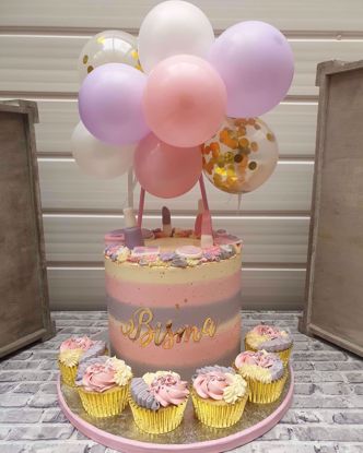 Picture of Balloon Cake Topper Mini Garland Pink Lilac White Gold Confetti