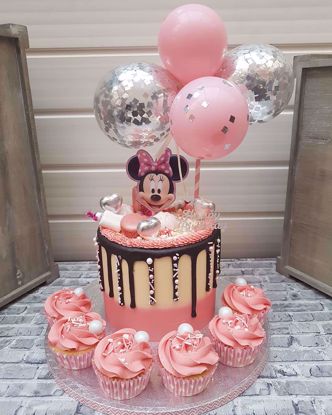 Picture of Balloon Cake Topper Mini Garland Pink  Silver Confetti