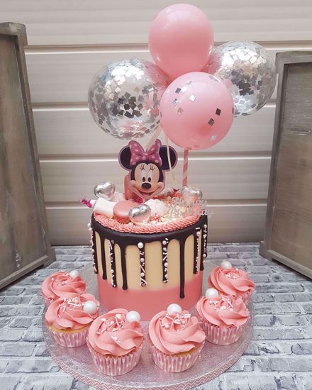 Picture of Balloon Cake Topper Mini Garland Pink  Silver Confetti