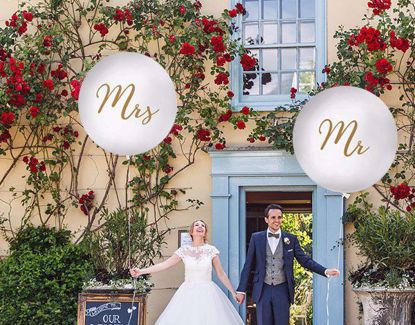 Picture of Gold  Balloons Mr Mrs White  Wedding Venue Decor