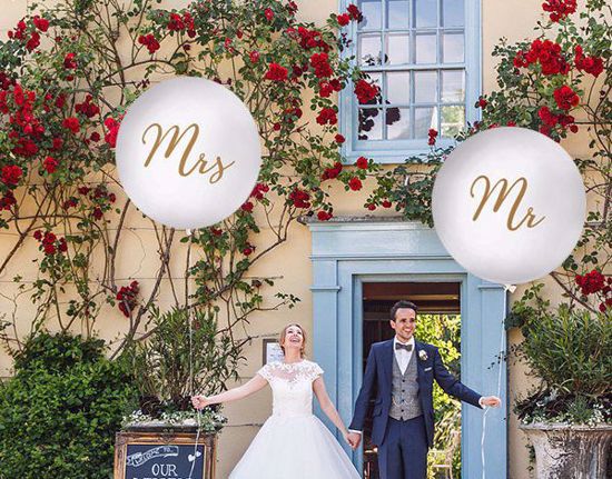 Picture of Gold  Balloons Mr Mrs White  Wedding Venue Decor