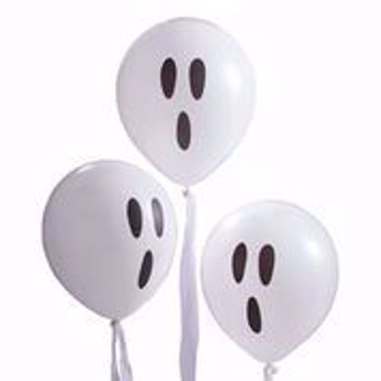 Picture of WHITE GHOST BALLOONS WITH STREAMERS - CREEP IT REAL