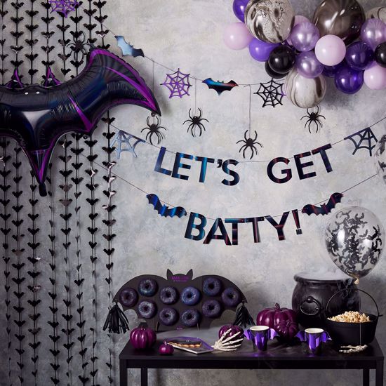 Picture of LET'S GET BATTY IRIDESCENT BLACK HALLOWEEN BUNTING DECORATION