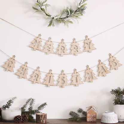 Picture of WOODEN TREE MERRY CHRISTMAS BUNTING DECORATION - LET IT SNOW