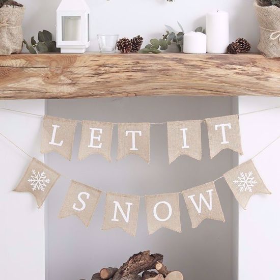 Picture of HESSIAN BURLAP SANTA STOP HERE BUNTING - RUSTIC CHRISTMAS