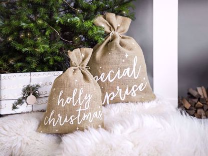 Picture of Jute sack Holly Christmas, white, 30x42cm