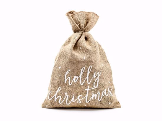 Picture of Jute sack Holly Christmas, white, 30x42cm