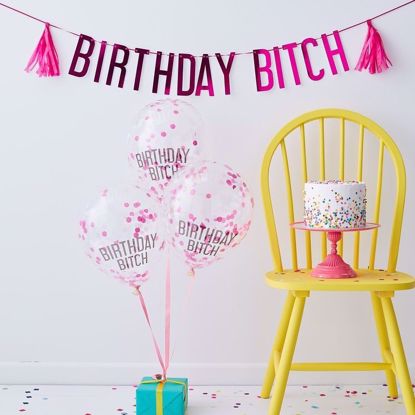 Picture of Birthday Bitch' bunting and balloons - NAUGHTY PARTY