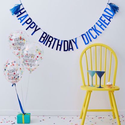 Picture of Happy Birthday Dickhead' bunting and balloons - NAUGHTY PARTY