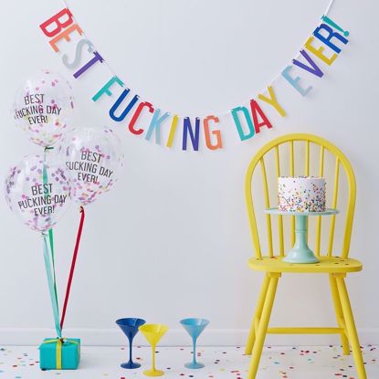 Picture of BEST FUCKING DAY EVER BANNER BUNTING AND BALLOONS KIT - NAUGHTY PARTY