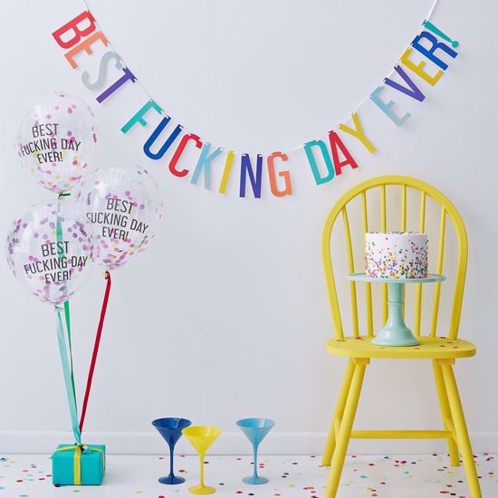 Picture of BEST FUCKING DAY EVER BANNER BUNTING AND BALLOONS KIT - NAUGHTY PARTY
