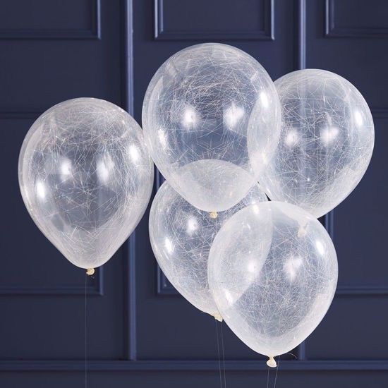 Picture of SILVER ANGEL HAIR FILLED PARTY CONFETTI BALLOONS