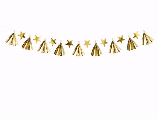 Picture of Paper garland - Gold tassels Stars Bunting Christmas Decorations
