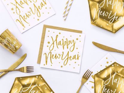 Picture of Happy New Year Napkins Tissue Paper Party Decorations White Gold