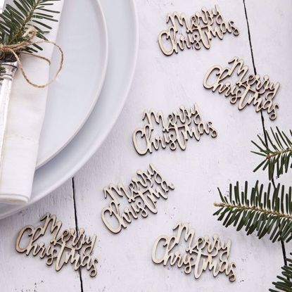 Picture of Merry Christmas Wooden Confetti Rustic Party Decorations Seasons Gifts Sprinkle