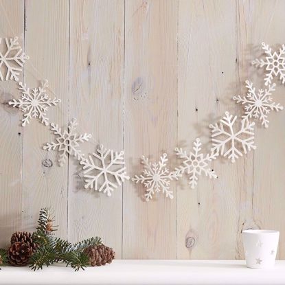 Picture of White Glitter Snowflake Christmas Garland Traditional Rustic Decorations