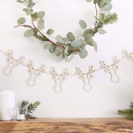 Picture of Wooden Stag Bunting Christmas Garland Traditional