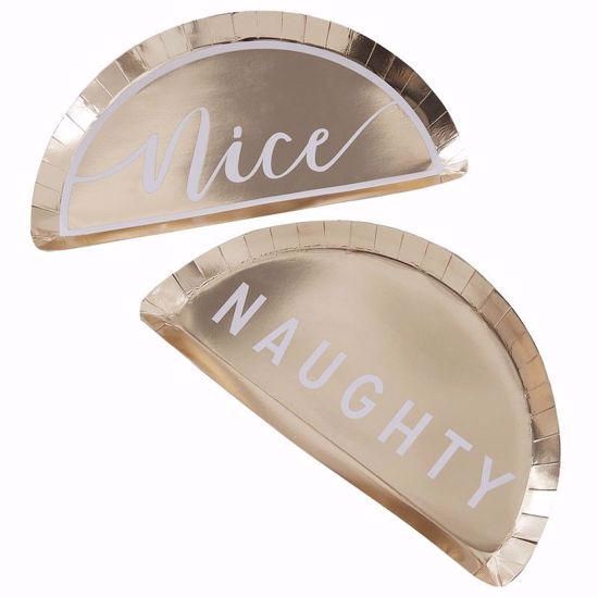Picture of Gold Paper Plates Naughty Nice Happy New Year Merry Christmas Decorations Tableware