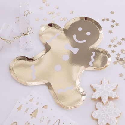 Picture of Gold Paper Plates Gingerbread Happy New Year Merry Christmas Decorations Tableware