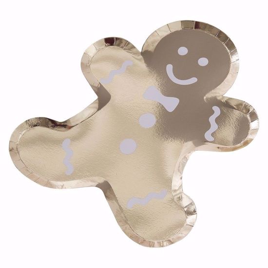 Picture of Gold Paper Plates Gingerbread Happy New Year Merry Christmas Decorations Tableware