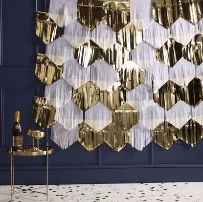 Picture of GOLD AND WHITE FOIL FRINGE CURTAIN CHRISTMAS