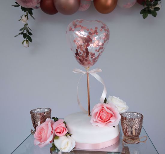 Picture of Balloon Cake Topper Heart Rose Gold Confetti