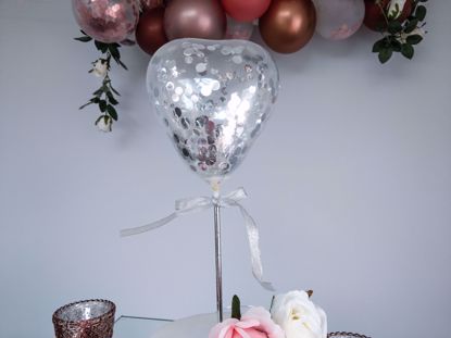 Picture of Balloon Cake Topper Heart Silver Confetti