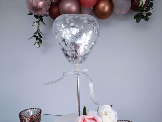Picture of Balloon Cake Topper Heart Silver Confetti