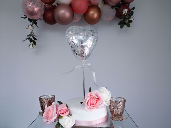 Picture of Balloon Cake Topper Heart Silver Confetti